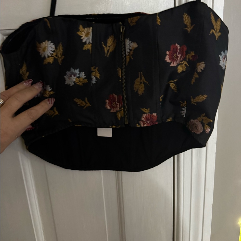 Anthropologie Black Floral Corset